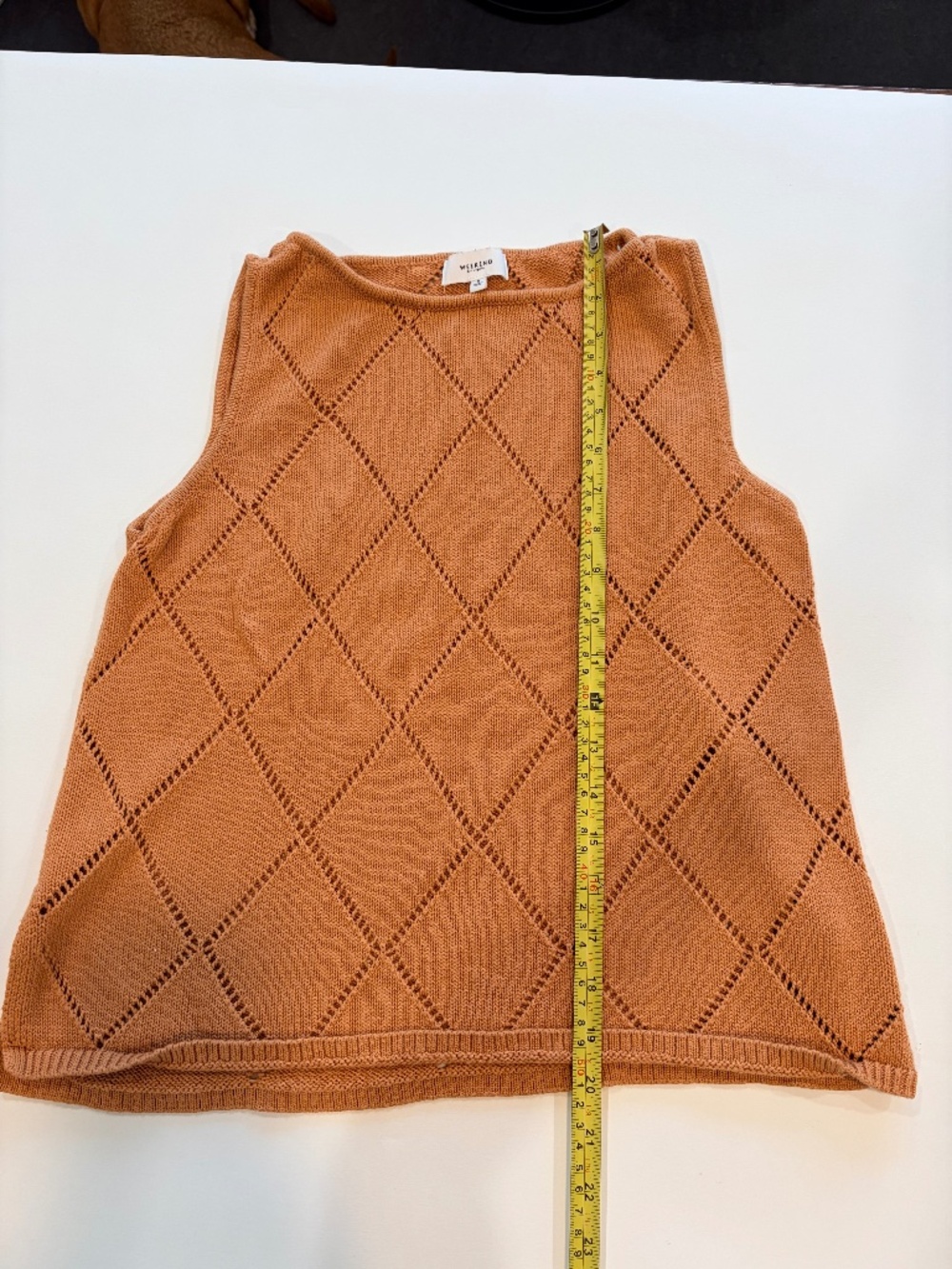 Weekend by Angela Open Knit Sweater Tank Top S Rust Camel